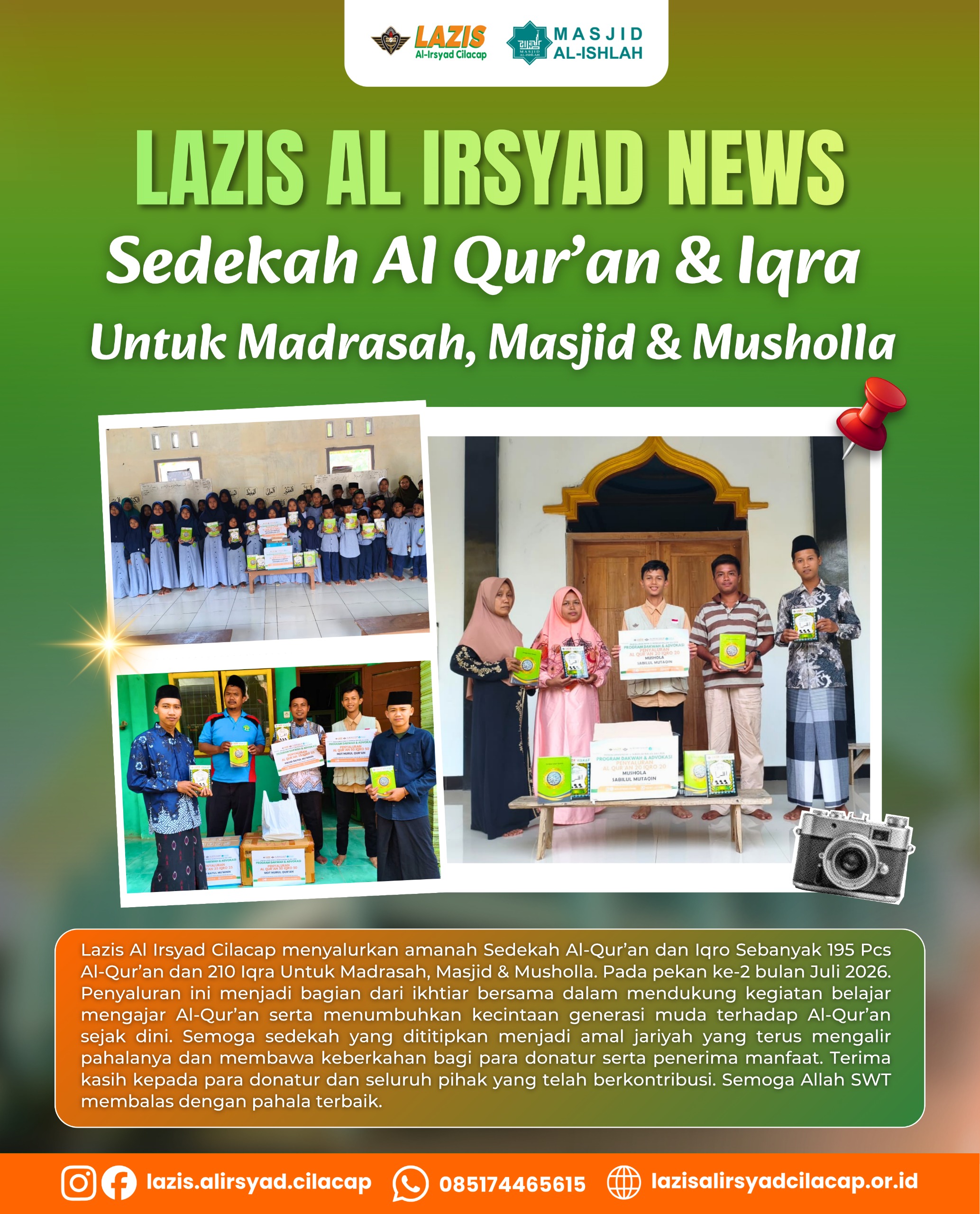 Penyaluran 195 Mushaf Al-Qur'an dan 210 Buku Iqra: Menebar Cahaya Al-Qur'an untuk Generasi Qurani