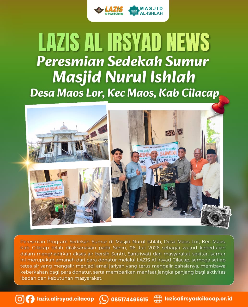 Peresmian Sedekah Sumur Masjid Nurul Ishlah: Mengalirkan Air Bersih, Mengalirkan Pahala